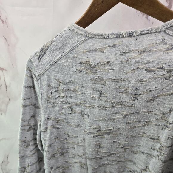 Nic + Zoe Top Womens Large Light Blue Linen Long Sleeve Round Neck Stripe - Picture 6 of 10